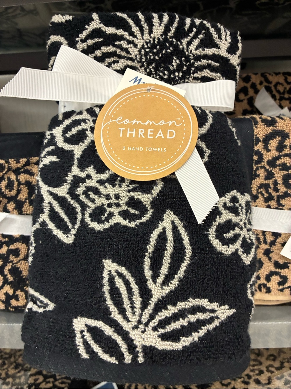 Common Thread Black and Cream Floral Hand Towel Set